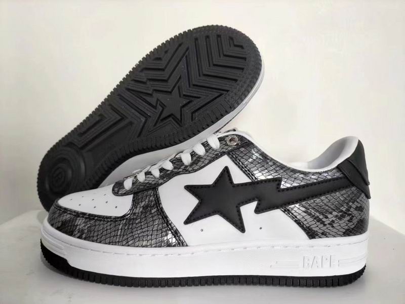 BAPE STA Snakeskin-Pattern Low-Top Sneakers – Silver/Black/White